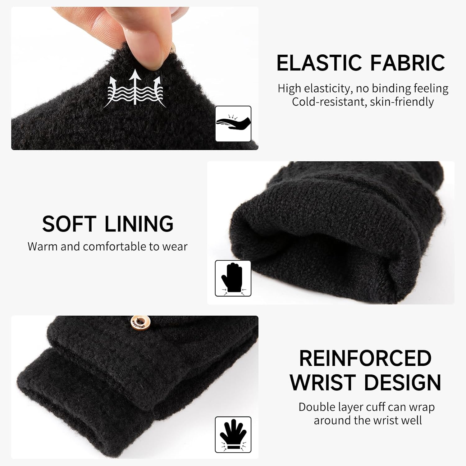 Winter Convertible Mittens Fingerless Gloves for Men and Women Warm Half Finger Glove with Flip Texting Driving - Image 3