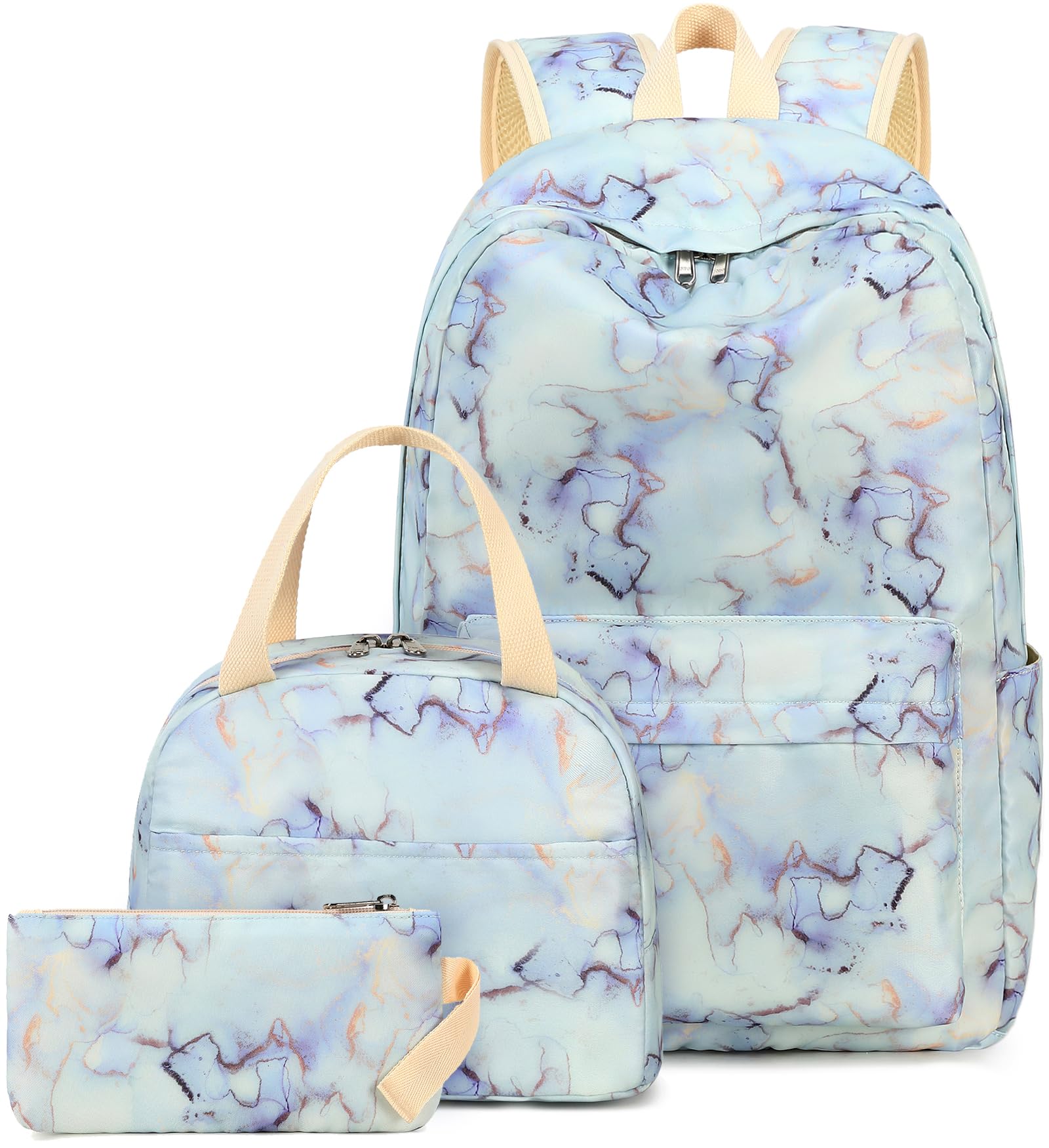 CAMTOP School Backpacks for Teen Girls Lightweight Canvas Backpack Bookbags Set Medium, Marble Purple White, Medium, Daypack Backpacks