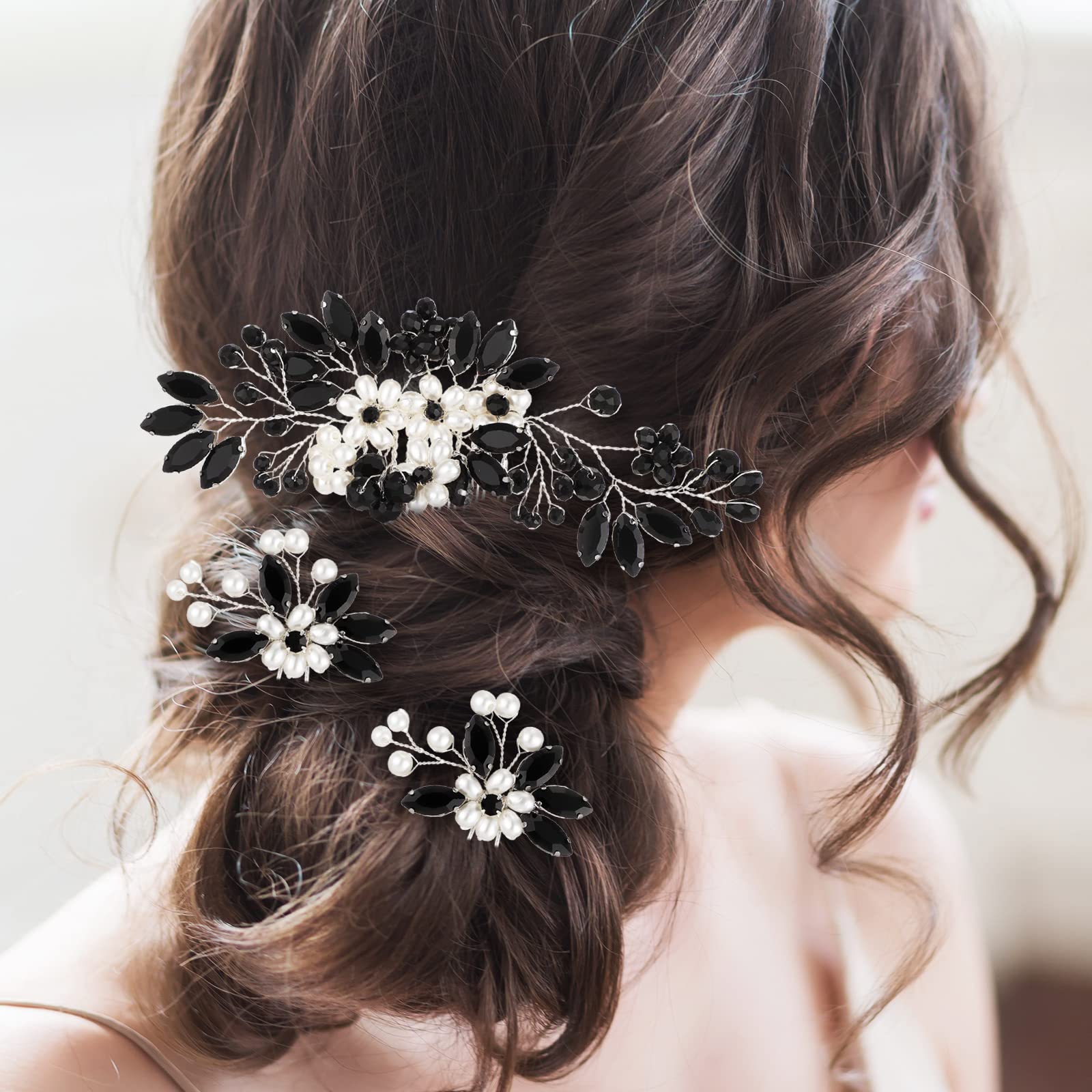 5 Piece Wedding Hair Comb Set Rhinestone Bridal Hair Pins for Women Gold Leaf Rhinestone Pearl Wedding Hair Pins - Set of 5  main image 3