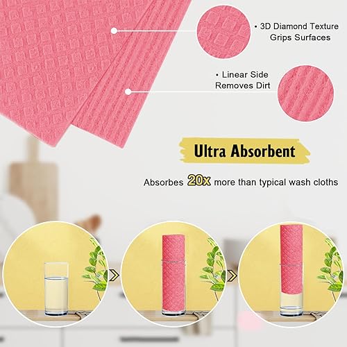 Miniatura 3 de Paños de cocina suecos  Paquete de 10 paños de esponja de celulosa lavables  Toallas reutilizables antiarañazos trapos de limpieza ultra absorbentes