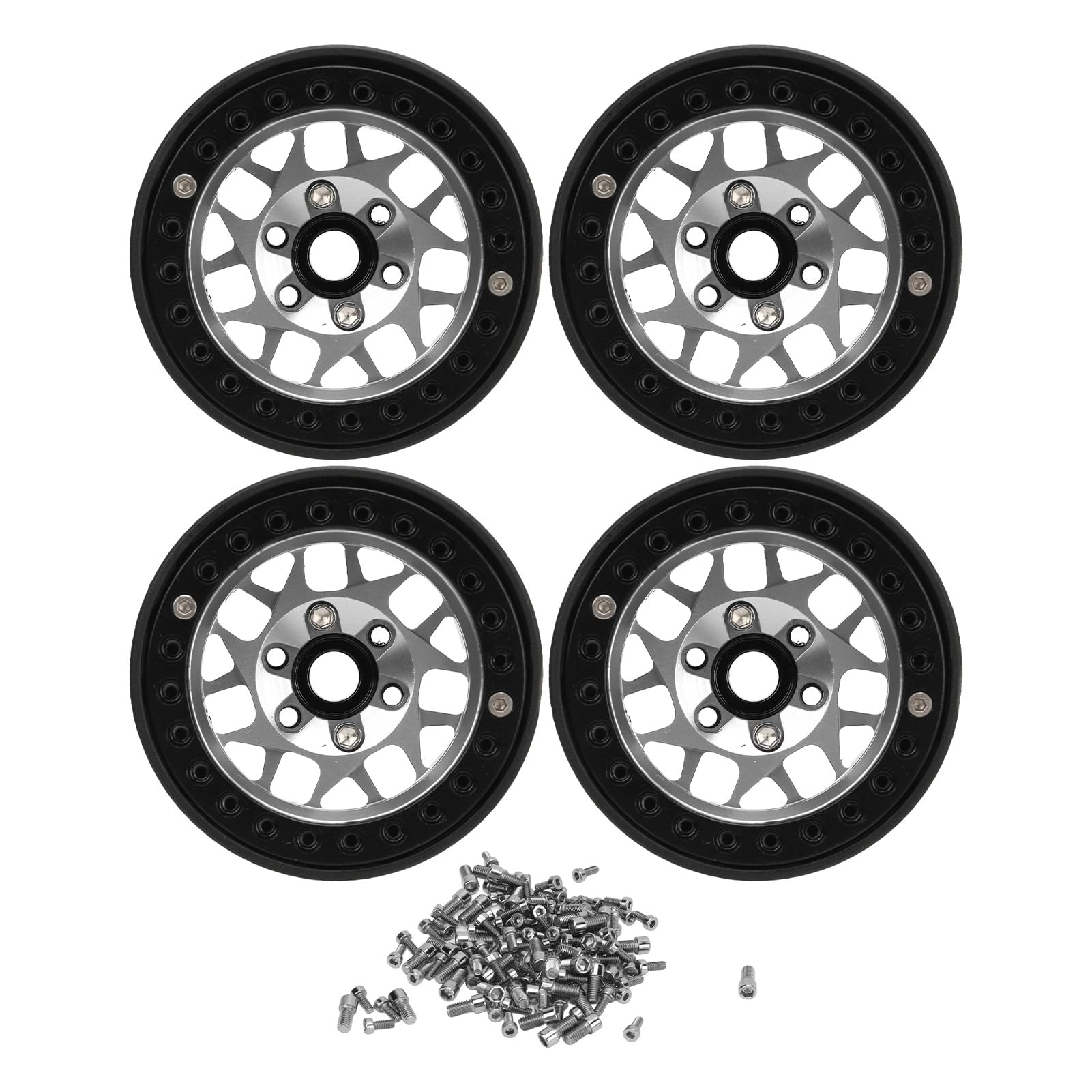 4 cerchi beadlock da 1,9 pollici per crawler RC, cerchi in lega di alluminio universali per Axial SCX10, SCX10 II, SCX10 III e GEN8, upgrade durevole e leggero per (Argento)