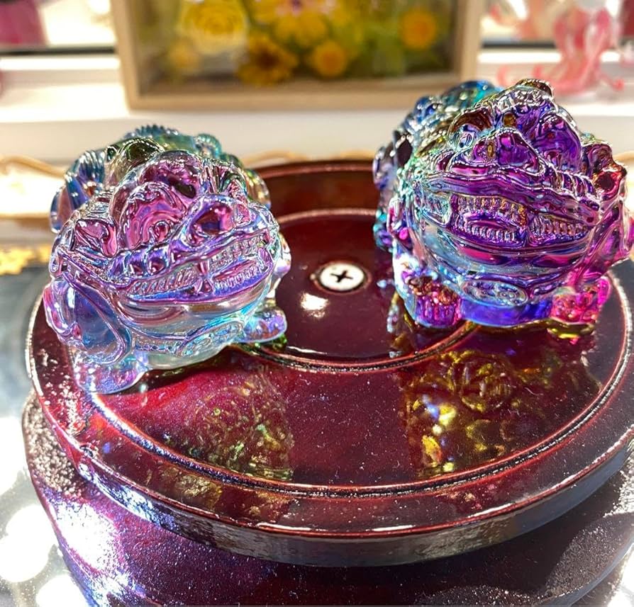 Amazon.co.jp: 瑠璃 ガラス ペア 貔貅 神獣 縁起物 置物