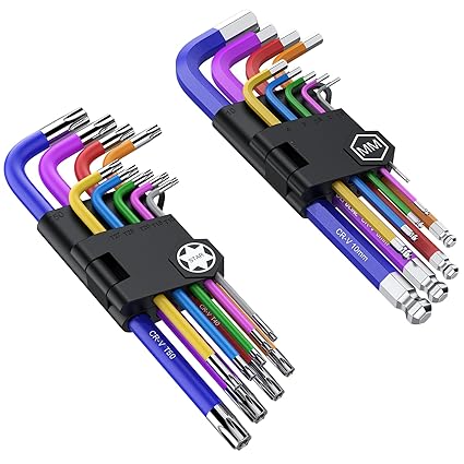 GETLITOOL 18Pcs Hex Key Allen Wrench Set, Long Ball End Allen Key & Torx TRX Star Coloured Wrench Set T10, T15, T20, T25, T27, T30, T40, T45, T50
