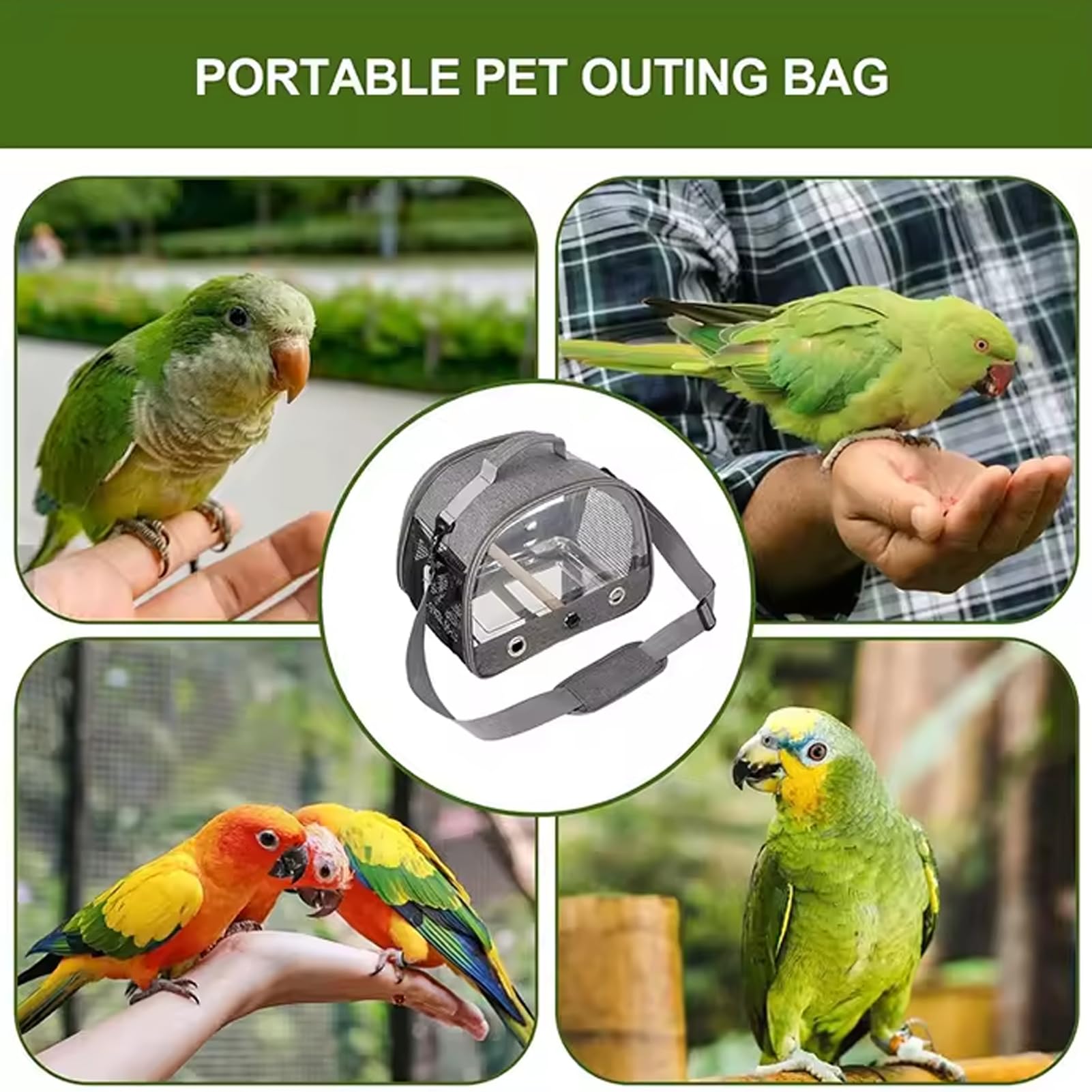 Vogel Tragetasche, Vogel-Tragetasche mit Stehstange und Edelstahl Tablett, 12.99 * 9.44 * 10.23in zusammenklappbar,für kleine Vögel, Papageien-Reisetasche, Kleintiere Reisen (Stil 1)