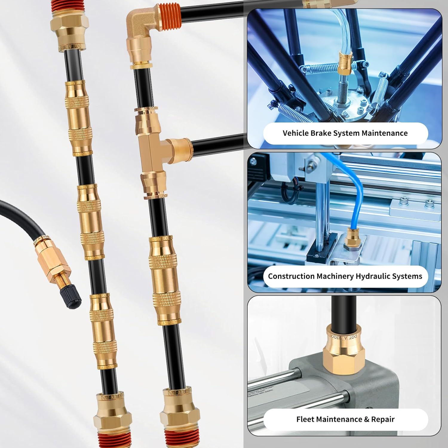 3/8" Air line kit,32.8ft Black Air Hose Tubing Fittings,Compressed Air Line Accessory Kit Brass Push to Connect Fittings for Air Line Air Brake Fittings 3/8 SAE J844 PA12 Nylon Air Tubing