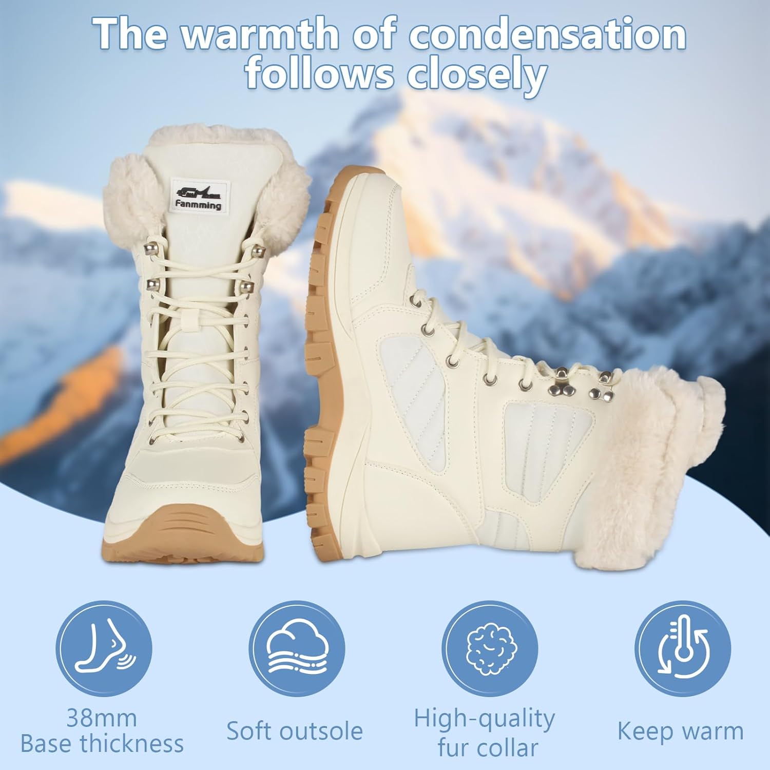 Women's Waterproof Winter Snow Boots, Winter Shoes Lightweight Warm Faux Fur Lined, Anti Slip Mid-Calf Booties, Cold Weather Outdoor Shoes Water Resistant,Fashion Hiking Boots