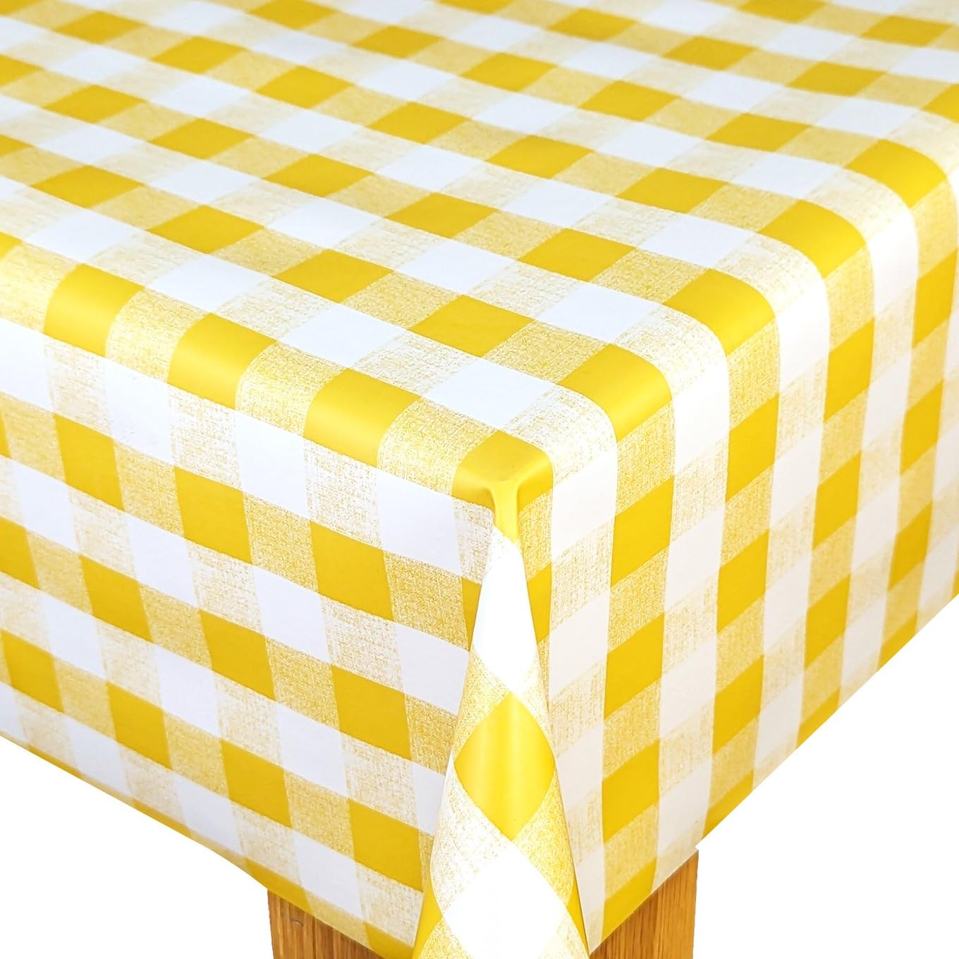 Karina Home Gingham Check PVC Wipe Clean Tablecloth Vinyl (Yellow Gingham, 180cm x 140cm)
