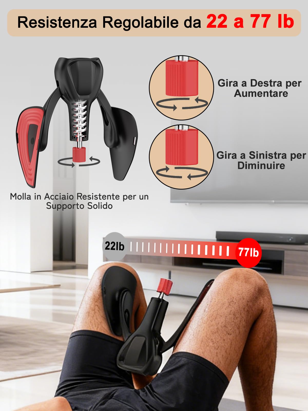 Dispositivo di Esercizio per Pavimento Pelvico Regolabile fino a 35 kg, Kegel Trainer per Interno Coscia e Glutei, Attrezzo Fitness per Casa per Uomo e Donna, con Fascia Elastica