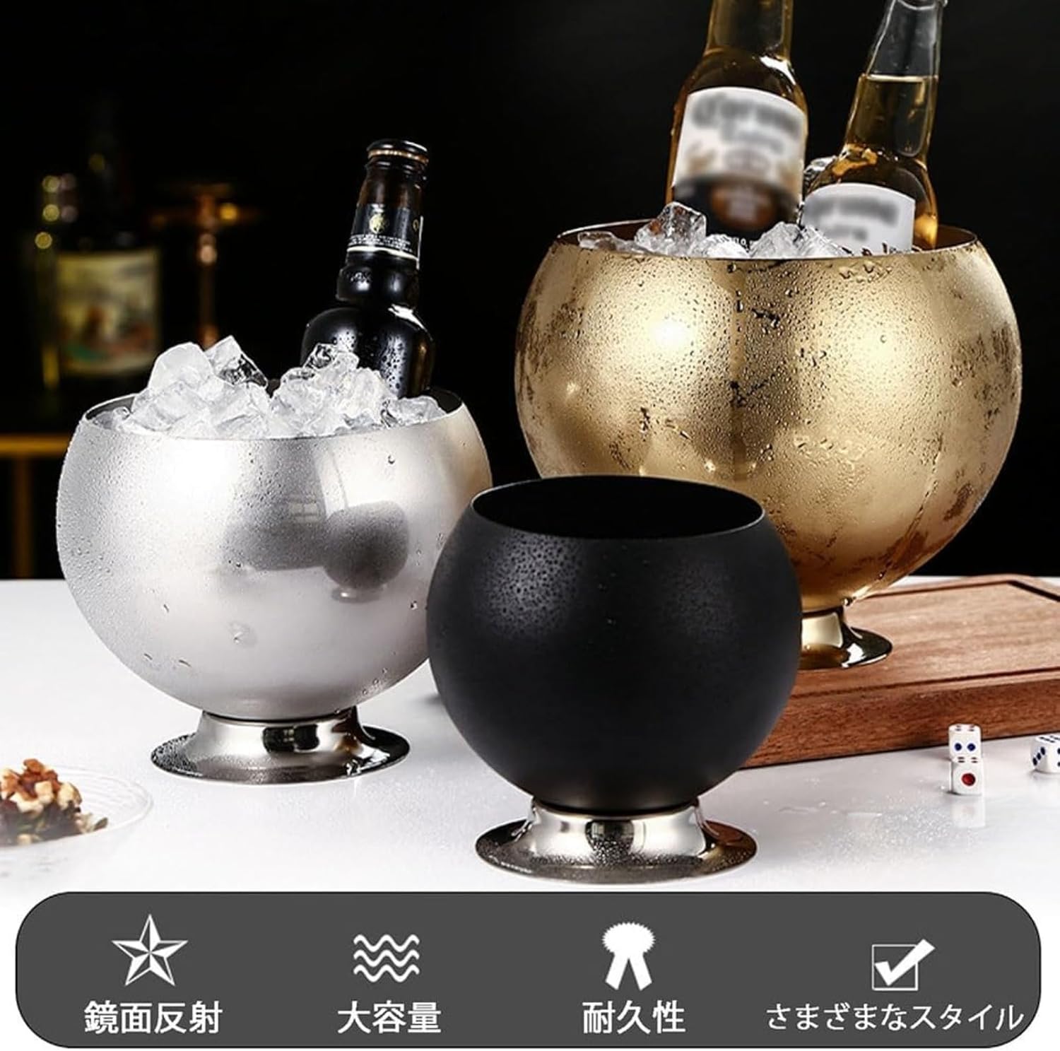 ワインシャンパンクーラー ステンレスアイスペール ポータブルアイスバケット パーティー ピクニック キャンプ バーベキュー用 (L,