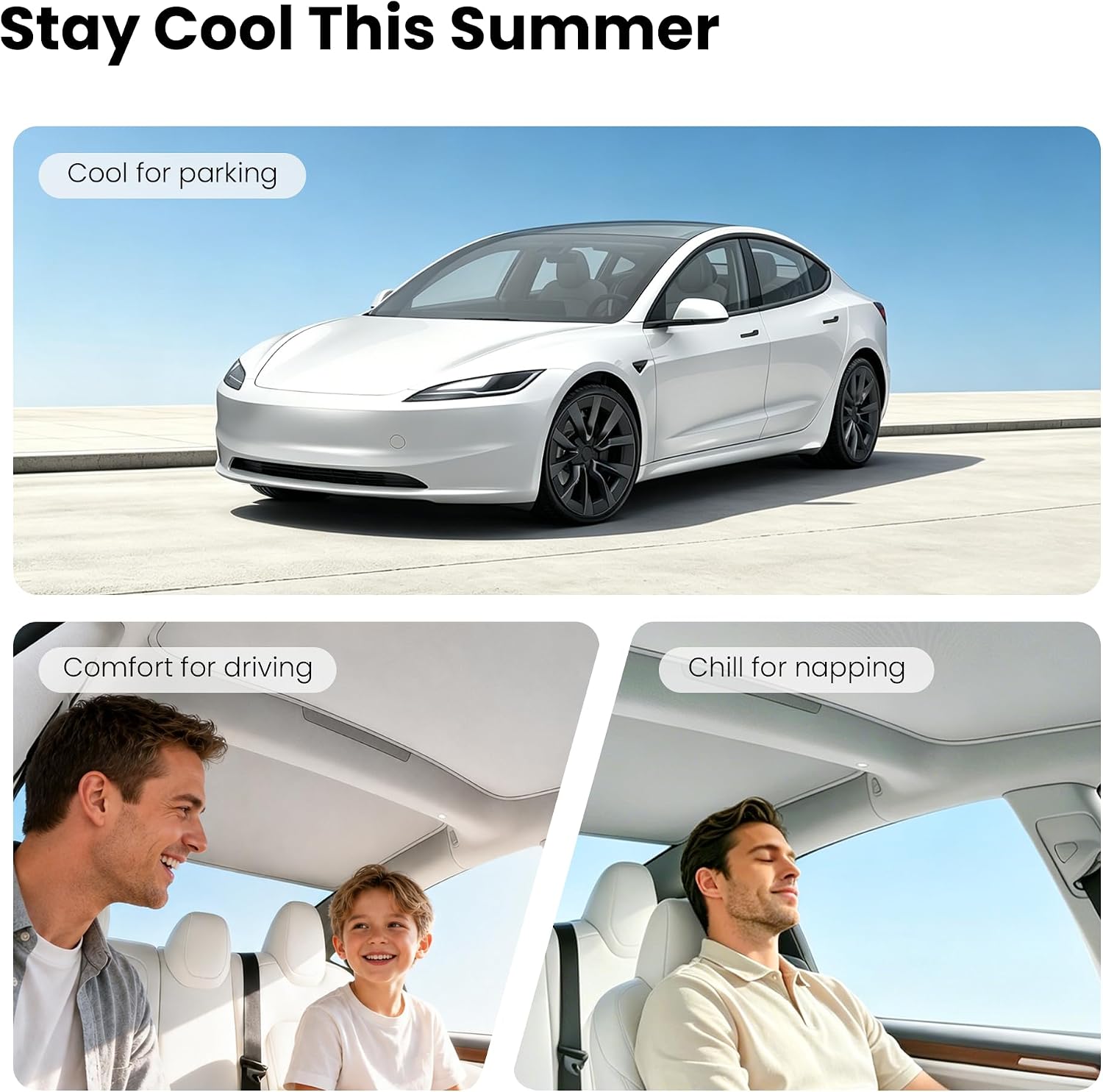 2026 Upgraded Tesla Model 3 Sunshade Roof Iridescent Nano Ice Crystal Coating, No Light Leak, No Sagging Easy Install Tesla Model 3 Accessories for 2017-2026 Model 3 & Highland - Grey