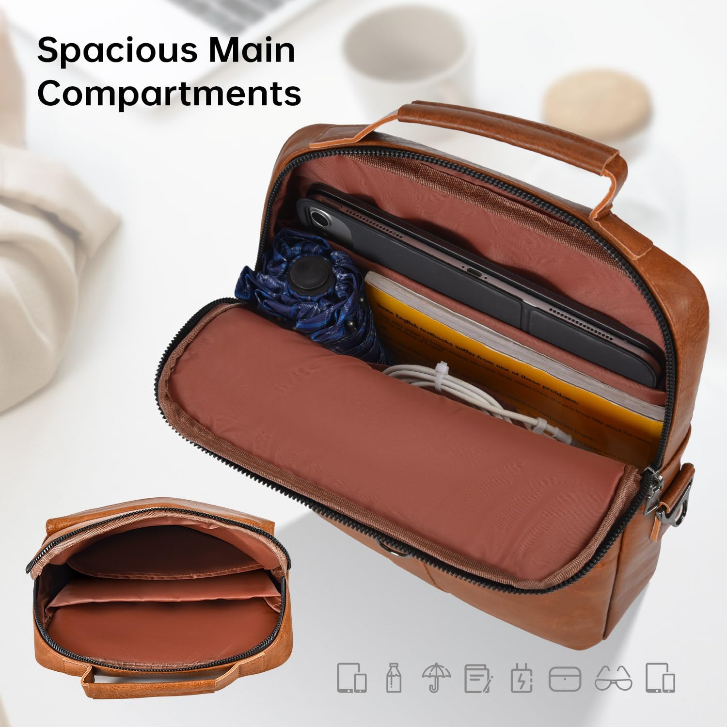 12.9-13 Inch iPad Carrying Leather Bag for 2025 13 inch iPad Air M3 M2 & iPad Pro M4 M5 with Magic Keyboard, iPad Pro 12.9, Travel Shoulder Sleeve Case Handle Bag, Brown - Image 4