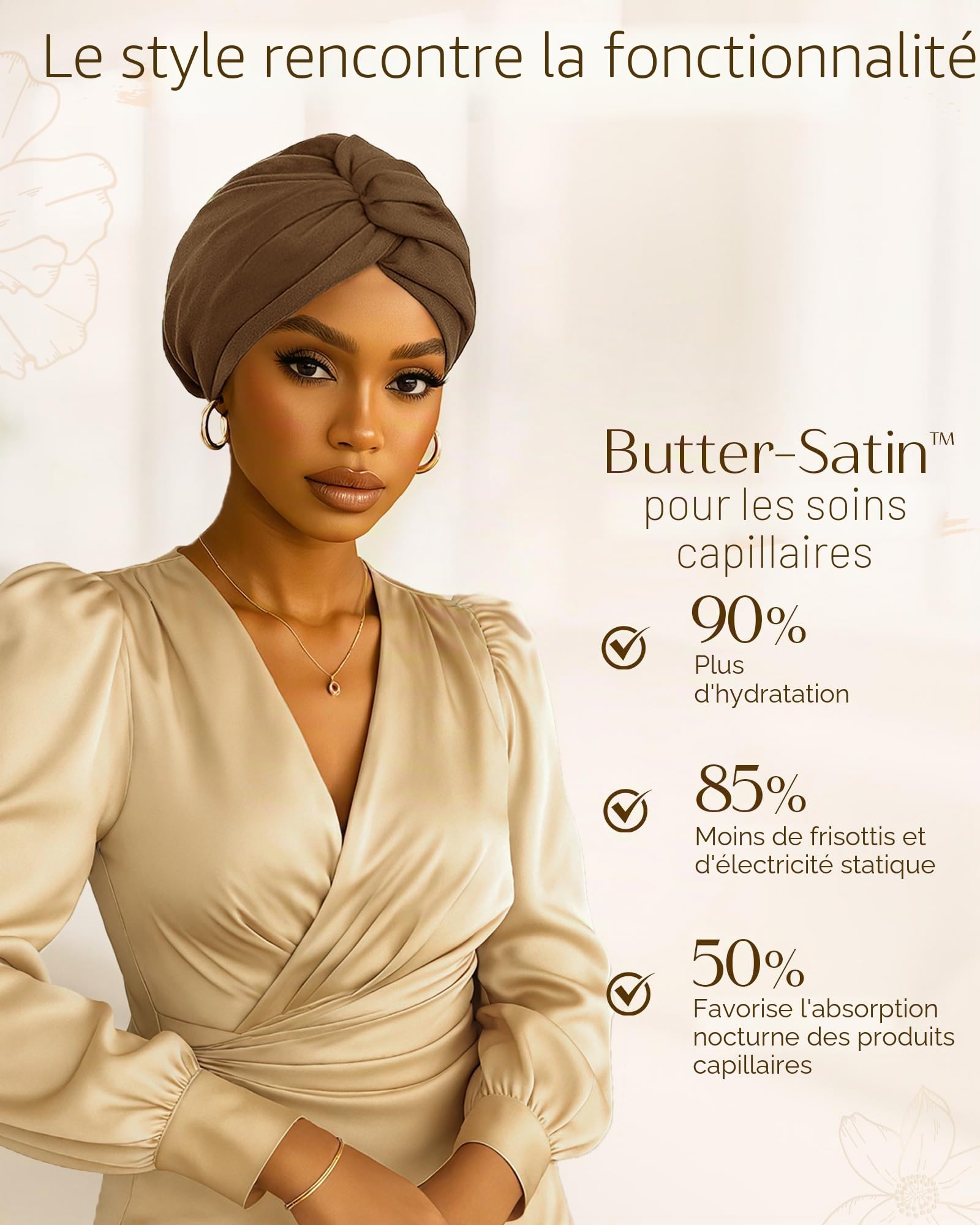 YANIBEST Bonnet en soie pour femmes endormies, double couche en satin avec élastique, bonnet de nuit cheveux naturels bouclés