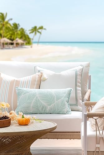 Miniatura 2 de Hofdeco Premium Funda de almohada lumbar para interiores y exteriores, 12 x 20 pulgadas, repelente al agua para patio trasero, sofá, hojas de palma