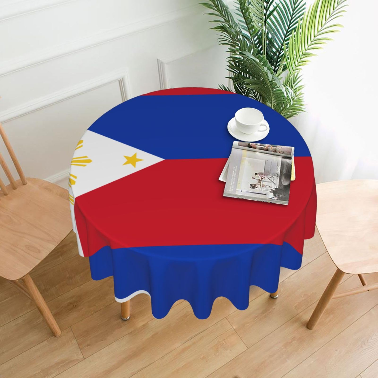 YYHWHJDE Philippine flag Prints Round Decorative Tablecloth 60in - High-Grade Polyester Throw for Elegant Dining & Festive Gatherings
