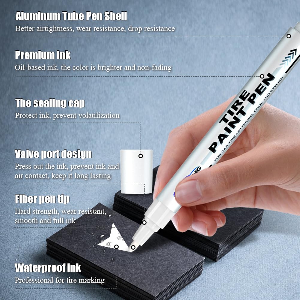 Pennarelli Per Pneumatici Bianchi - 12 Pezzi Indelebili, Per Auto, Legno, Vetro E Ceramica - Foto 8