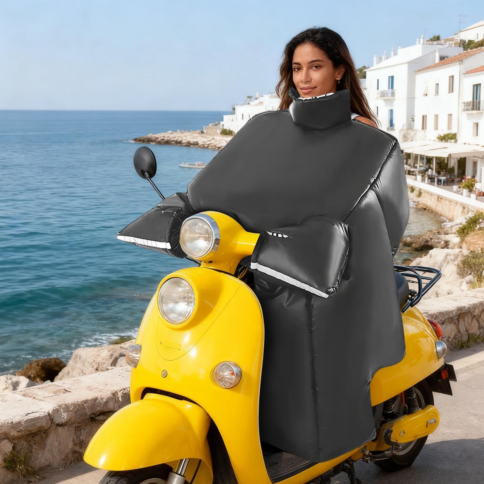 Delantal de pierna de invierno para moto, manta de viaje impermeable – Forro de felpa para motocicleta invierno cubierta de piernas a prueba de viento incluye guantes, para protección de rodillas y