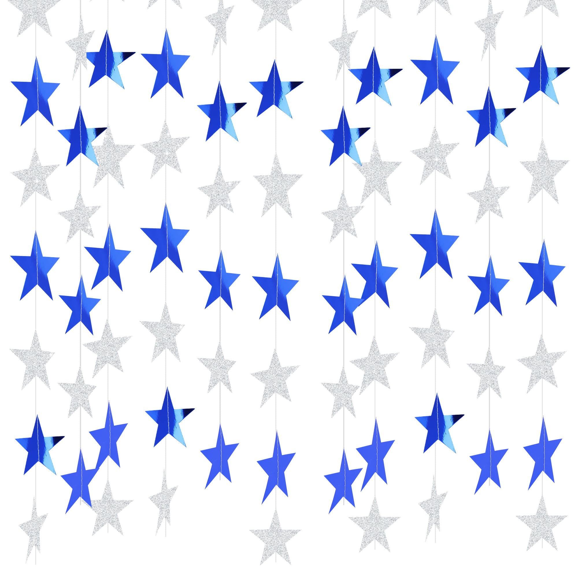 TONIFUL Blue Silver Star Garland Glitter Twinkle Banner Star Bunting Hanging Decorations for Party Backdrop Christmas Graduation Birthday Wedding Baby Shower New Year Home Decor（78 feet）