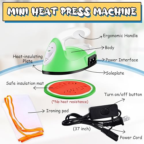 Miniatura 7 de Honoson Mini prensa de calor portátil y práctica máquina de transferencia de calor con tela de malla, almohadilla de tela de silicona, accesorios de