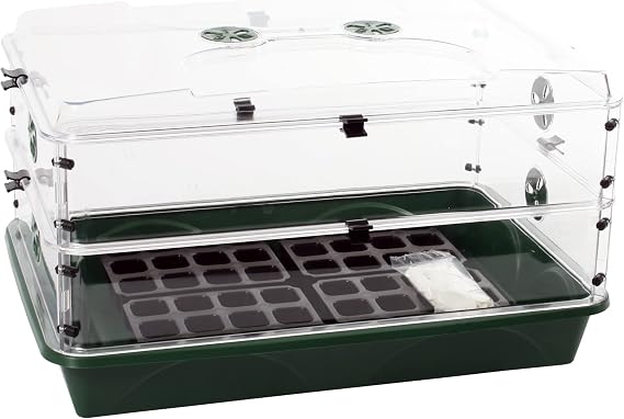 EarlyGrow Large Domed Propagator with 2 Height Extenders, Seedling Trays, and Locking Clip Set, Green (97019)