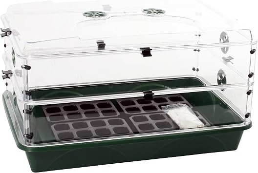 EarlyGrow Large Domed Propagator with 2 Height Extenders, Seedling Trays, and Locking Clip Set, Green (97019)