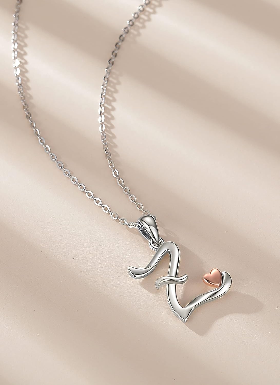 CELESTIA 925 Sterling Silver Initial Necklaces 26 Letter with Rose Gold Heart - 18 Inch Chain - Image 3