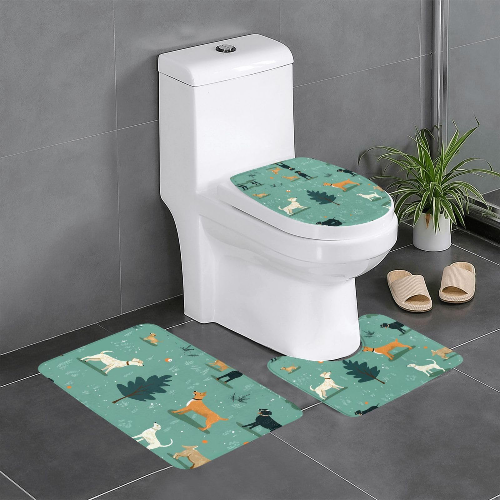 Alfombras de baño antideslizantes juego de 3 tapetes con estampado de perros lavables