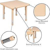 Vista 13 de Flash Furniture Wren - Mesa cuadrada de plástico verde de 24 pulgadas con altura ajustable