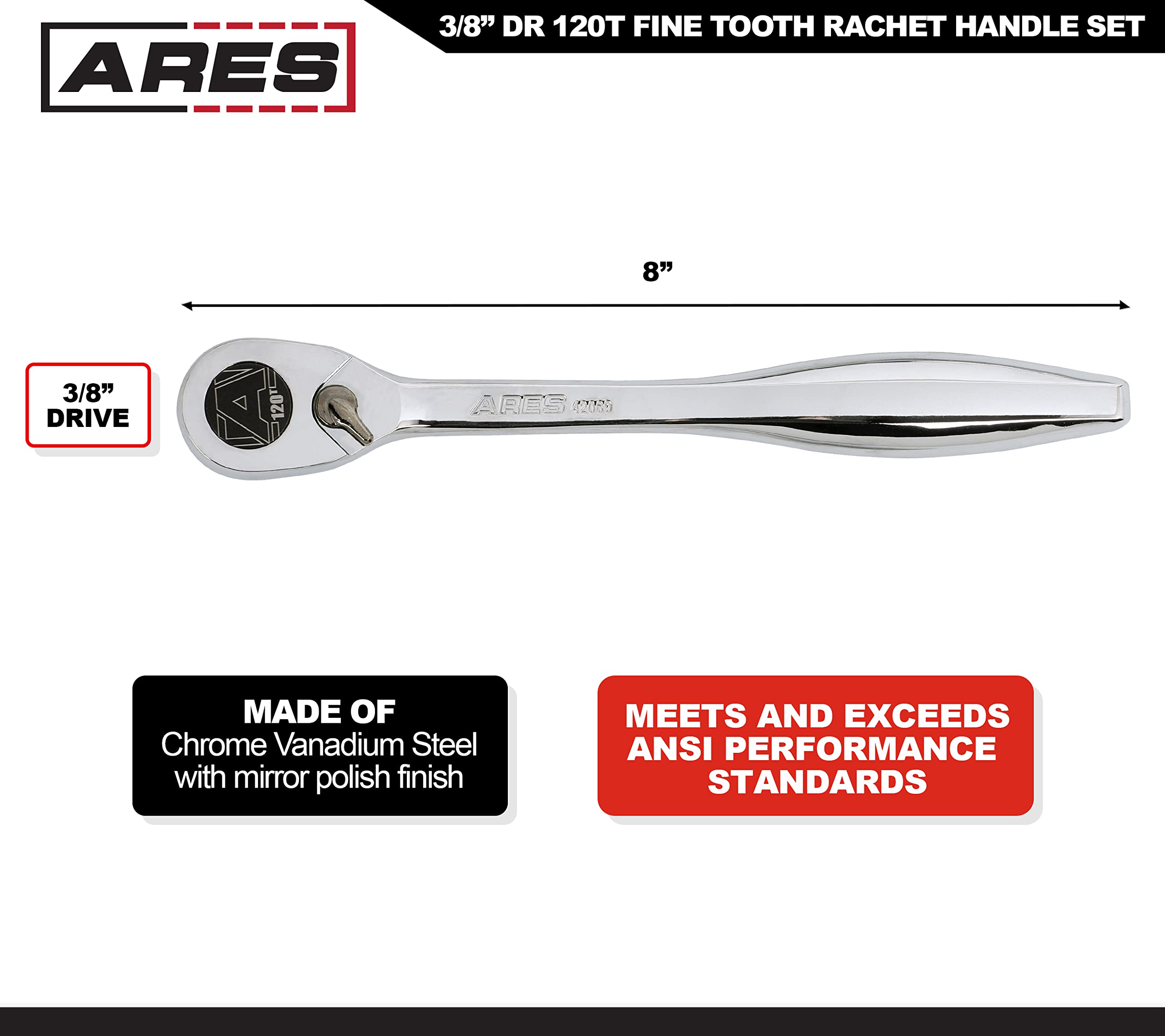 ARES 42069 – 3/8-Inch Drive 120 Tooth Ratchet – 3 Degree Swing Arc -  Reversible Ratcheting Mechanism - Ergonomic Handle and Professional Gear  Structure : Amazon.sg: DIY and Tools