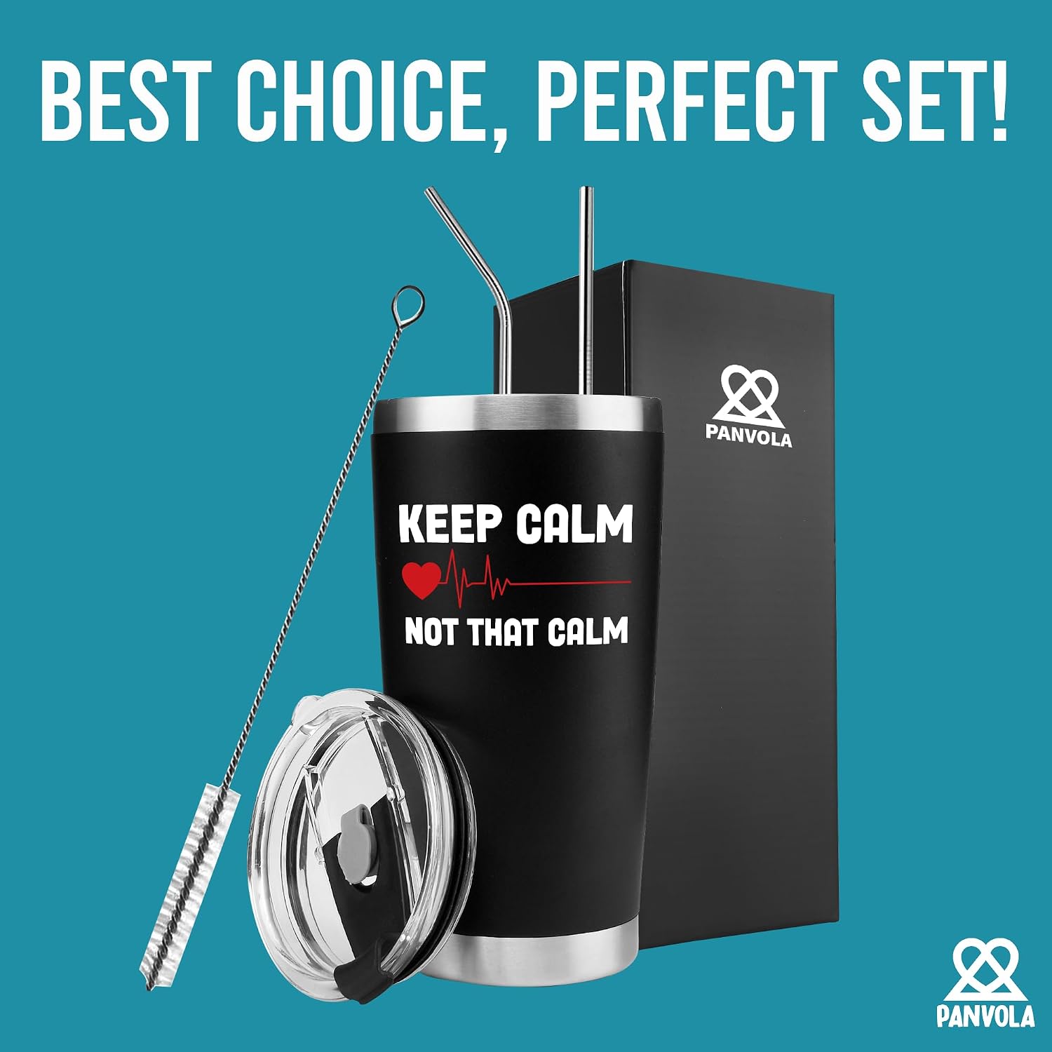 Panvola Keep Calm Not That Calm Nurse Gifts Doctor Travel Mugs EMT Nursing Student Cardiologist Vacuum Insulated Tumbler with Lid and Straw 20 oz Black