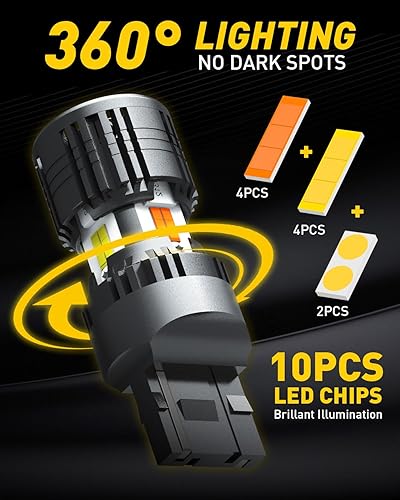 Miniatura 42 de AUXITO CANBUS 7440 Bombillas LED amarillo ámbar 4000 lúmenes para luces intermitentes con resistencia incorporada, antihiperflash 7440NA T20 7441