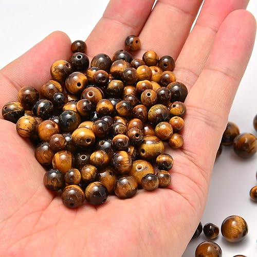 Miniatura 4 de 100 cuentas naturales sueltas de ojo de tigre amarillo, cuentas de piedras semipreciosas de 0.23, 0.32 o 0.4pulgadas (6, 8 o 10mm), 100 cuentas de