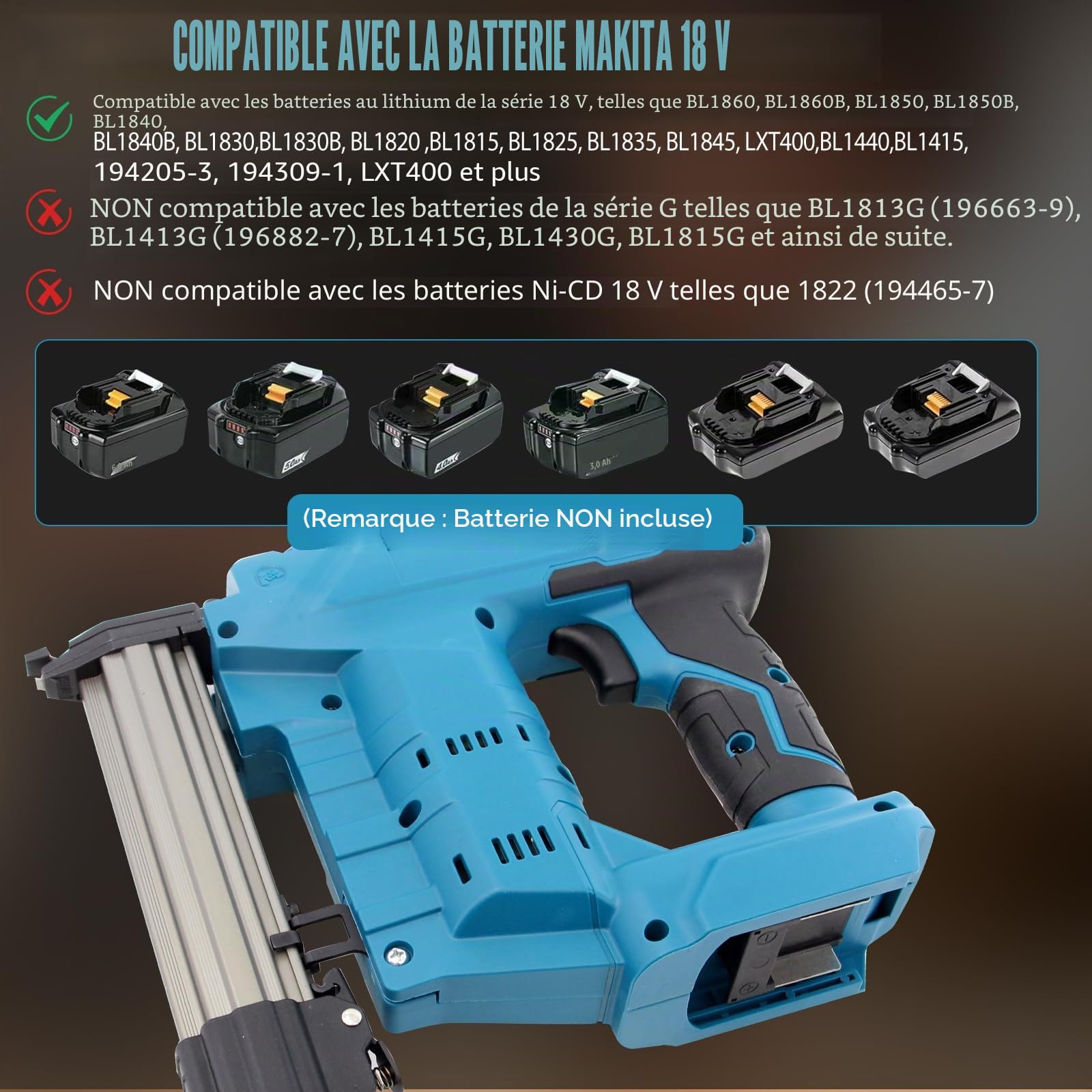 Cloueuse sans fil pour Makita 18V batterie, 2 en 1 Pistolet à Clous Électrique 18GA agrafeuse sans fil avec 1000 clous et 1000 agrafes pour l'amélioration de la maison et le travail du bois