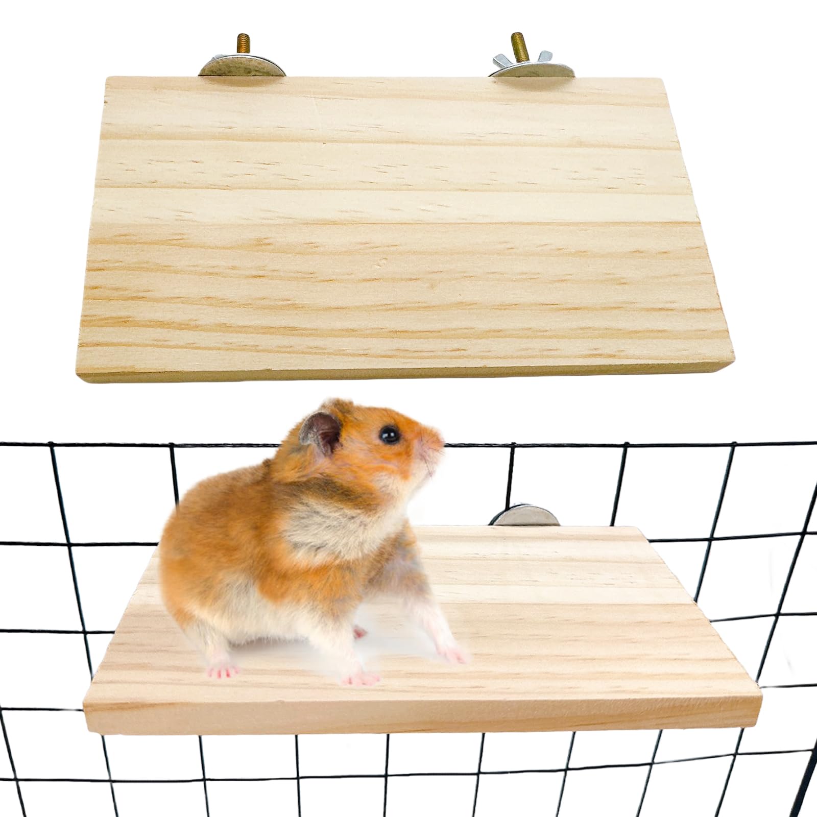 Hamster Wooden Ledge Platform 2Pcs Small Animals Natural Wood Stand Platform Chew Toys Cage Accessories for Squirrel Gerbil Suger Glider Rat Hamsters