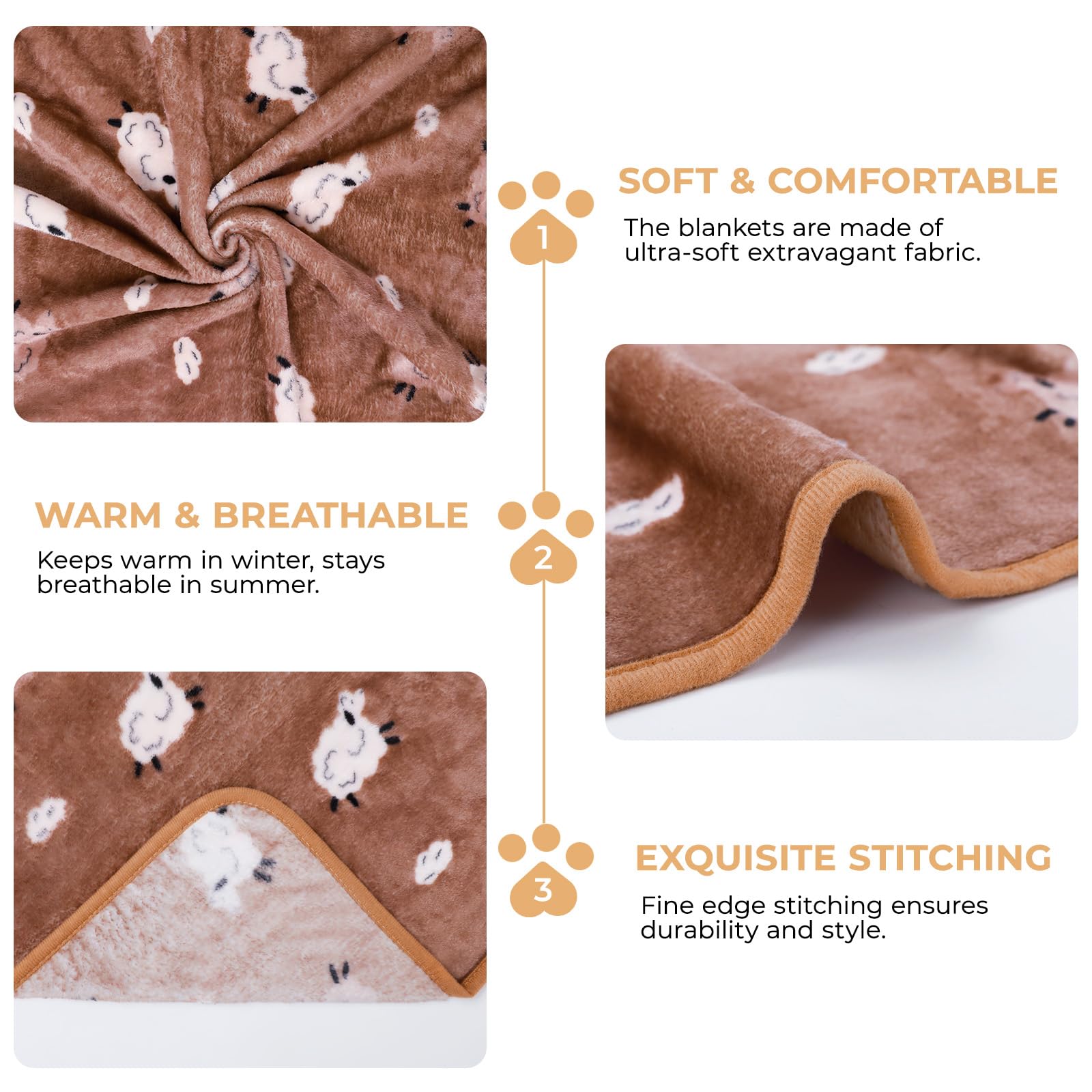 luciphia 3 Pezzi Coperta per Cane/Gatto Lavabile Soffice Durevole, Morbida e Calda Flanella,Agnello,Small (60 * 40cm)