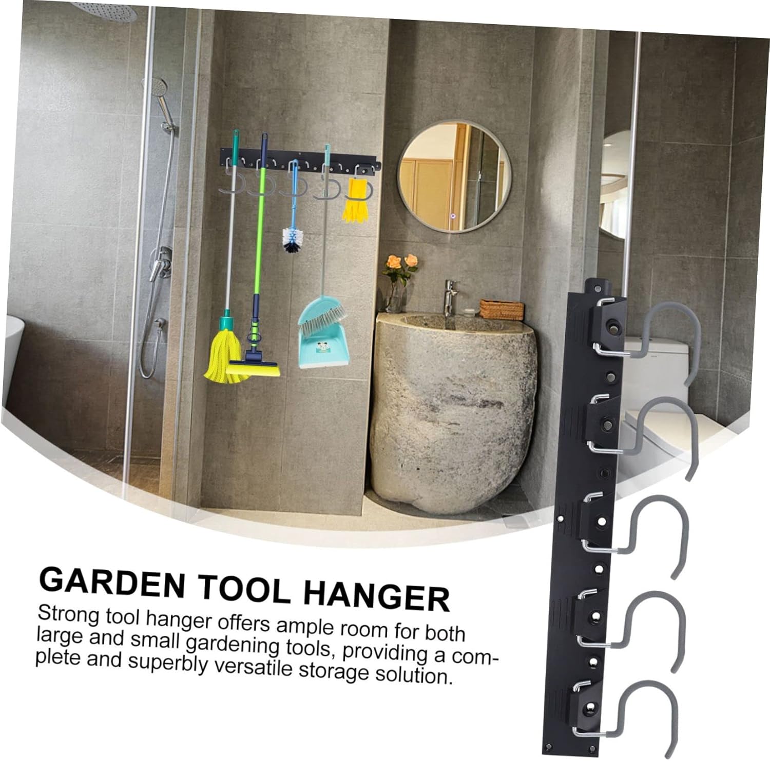 1set Heavy Duty Garage Tool Organizer Hooks Wall-Mounted Storage for Mops Brooms and Garden Tools for Garage Shed Basement