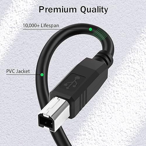 Miniatura 5 de Cable de impresora USB B a USB C de 6 pies, cable de impresora USB C a USB B, cable flexible para MacBook ProAir, cable USB C MIDI compatible con