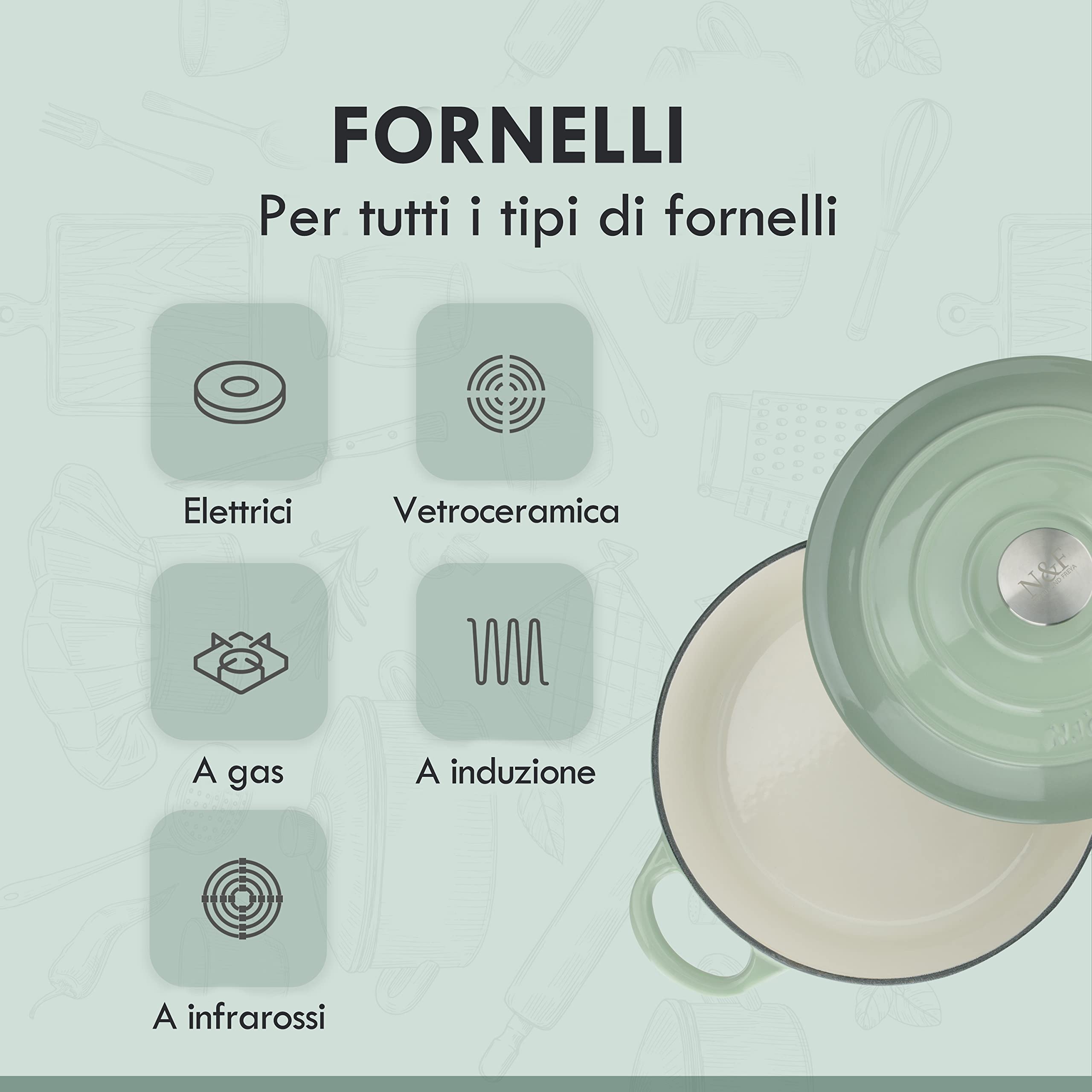 Njörd & Freya Casseruola in ghisa, girarrosto con coperchio, casseruola in ghisa, rivestimento smaltato, adatto a tutti i tipi di fornelli e fornelli a induzione, diametro 24 cm