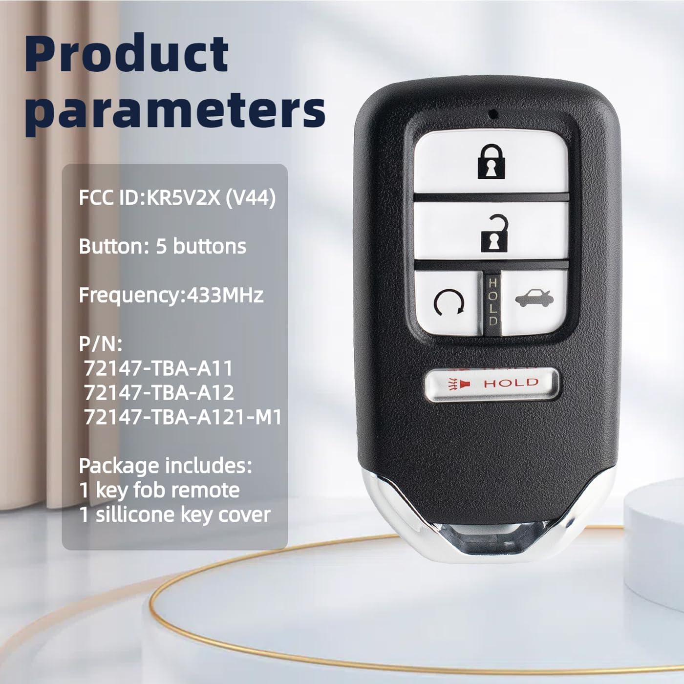 Key Fob Remote Replacement Compatible with Honda Civic 2016 2017 2018 2019 2020 2021 Smart Keyless Entry Remote Car Key KR5V2X(V44)，72147-TBA-A11