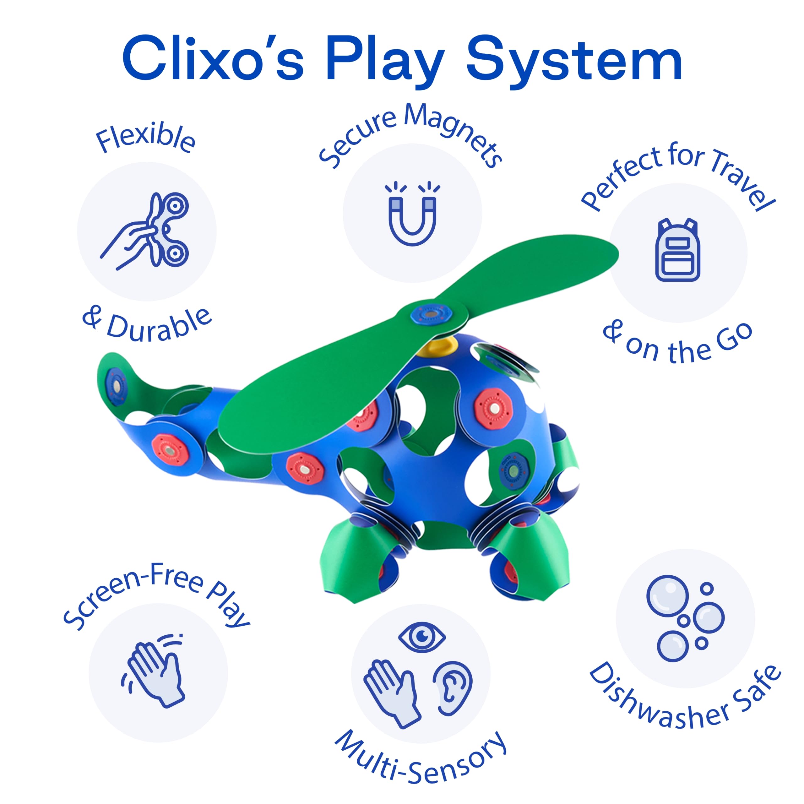 Clixo Crew Blau & Grün (30 TLG., magnetische Bausteine, flexibel, drehbar, Lernspielzeug für Kinder ab 4 Jahren, Konstruktionsspielzeug, kreatives Magnetspielzeug) 5876593