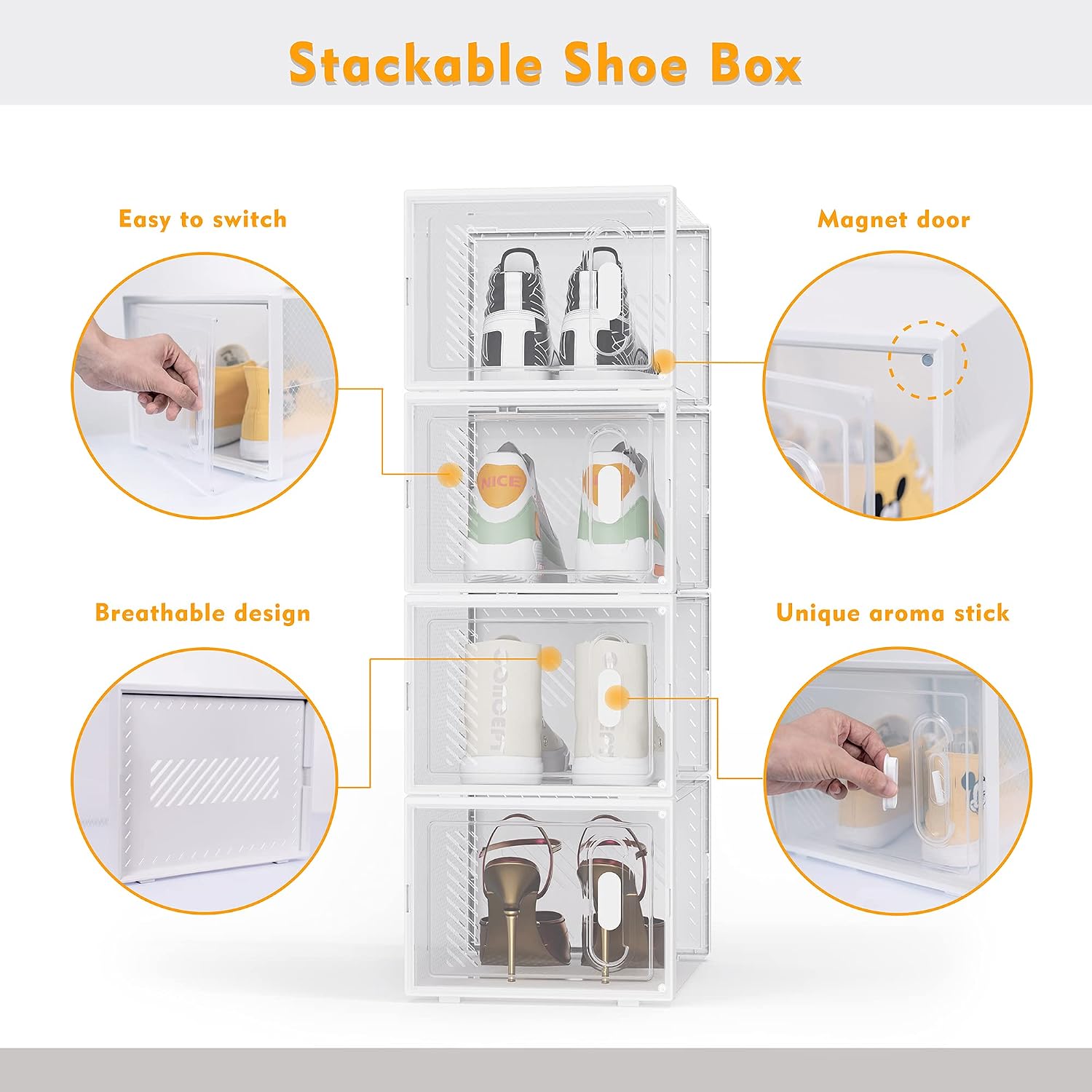 Shoe Box, 12 Pack Large Shoe Storage Boxes Clear Plastic Stackable, Shoe Organizer Containers with Lids for Size 13