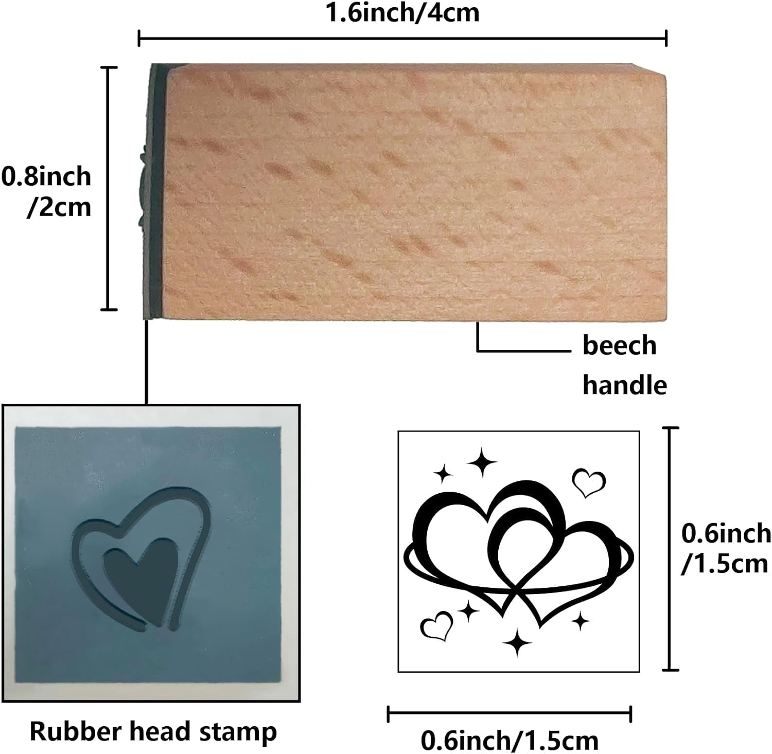 CRASPIRE 3/5 Inch Mini Wooden Rubber Stamp Heart Love Valentine's Day Pattern Small Square Wood Stamps Vintage Reusable for DIY Craft Card Scrapbooking Journaling Albums Cards Making Planner Envelope image 2