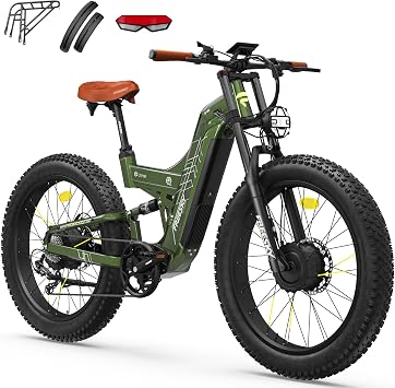 FREESKY 4000W Dual Motor Electric Bike for Adults, 48V 30AH LG Cells Battery 120Miles Range, 40MPH AWD Fast E-Bike, 26" Fat Tire Full Suspension Electric Mountain Bike, UL2849 Certified by TUV