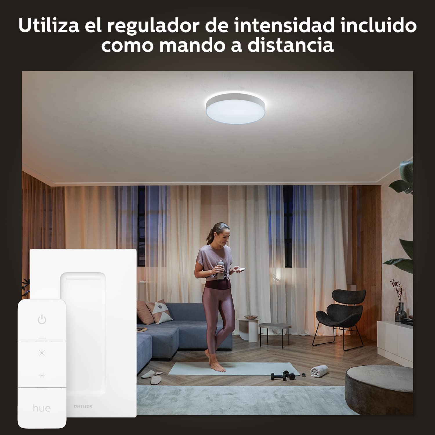 Philips Hue – Lámpara inteligente, Hue Enrave XL, Lámpara de Techo LED Inteligente, Luz Blanca de Cálida a Fría, Compatible con Alexa y Google Home, Color Blanco