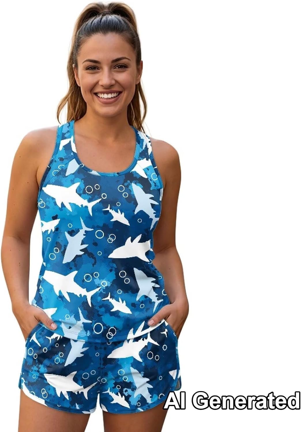 Biyejit Tankini Swimsuits for Women 2026 Tummy Control Two Piece Bathing Suits with Sporty Pockets Swim Boy Shorts Plus Size