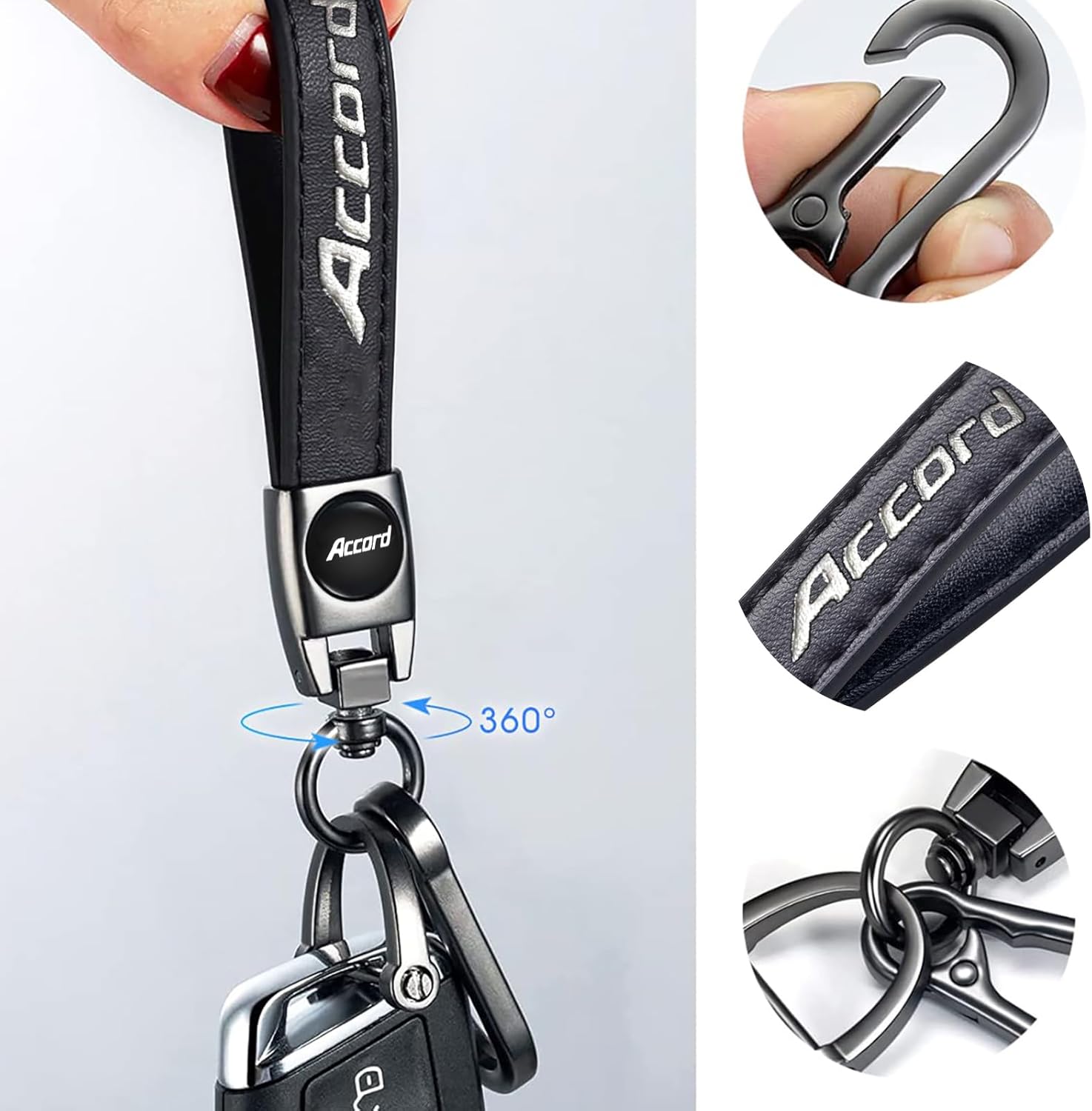 Genuine Leather Car Key Chain Compatible with Honda Accord Accessories Keyring Keychain Accessories Family Present(Black) - Image 3