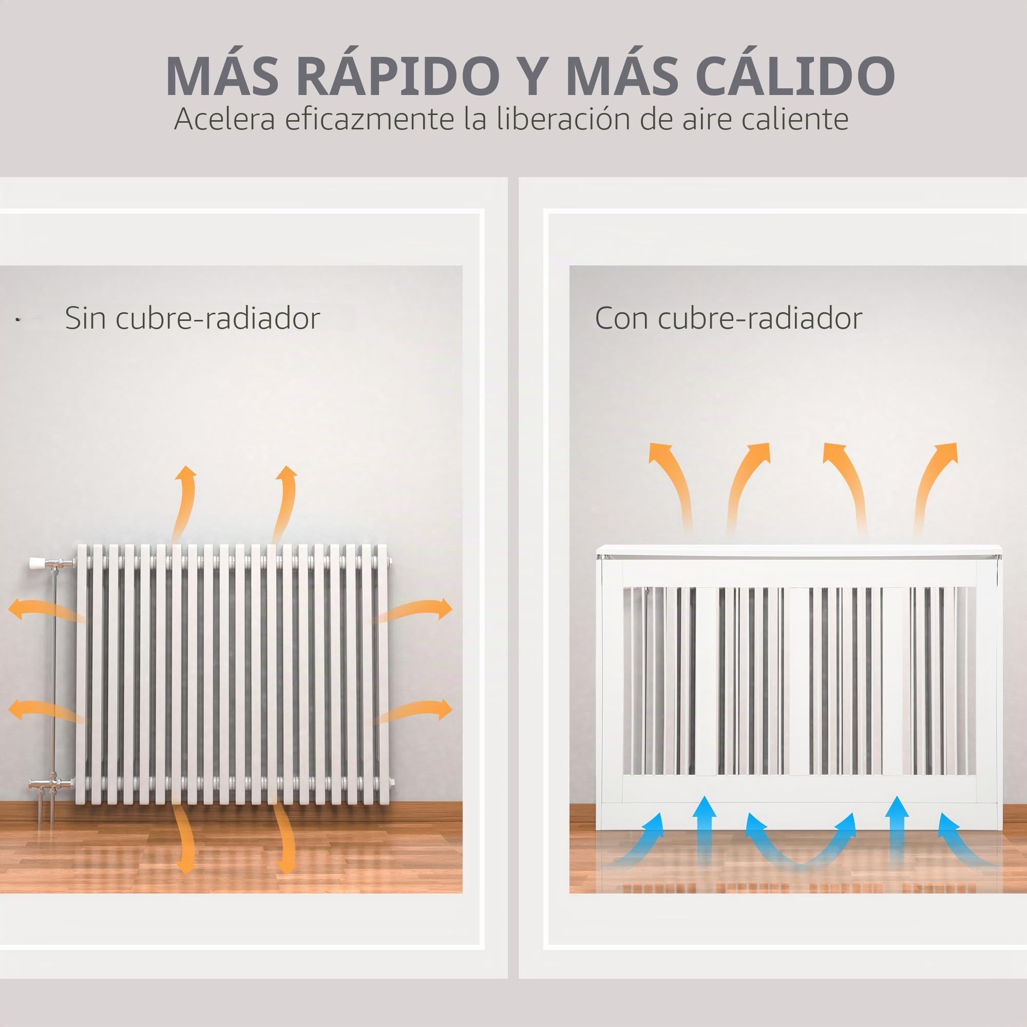 HOMCOM Moderno y Elegante Cubreradiador de Lamas para el Hogar, MDF y Acero, 120x18x84cm, Blanco