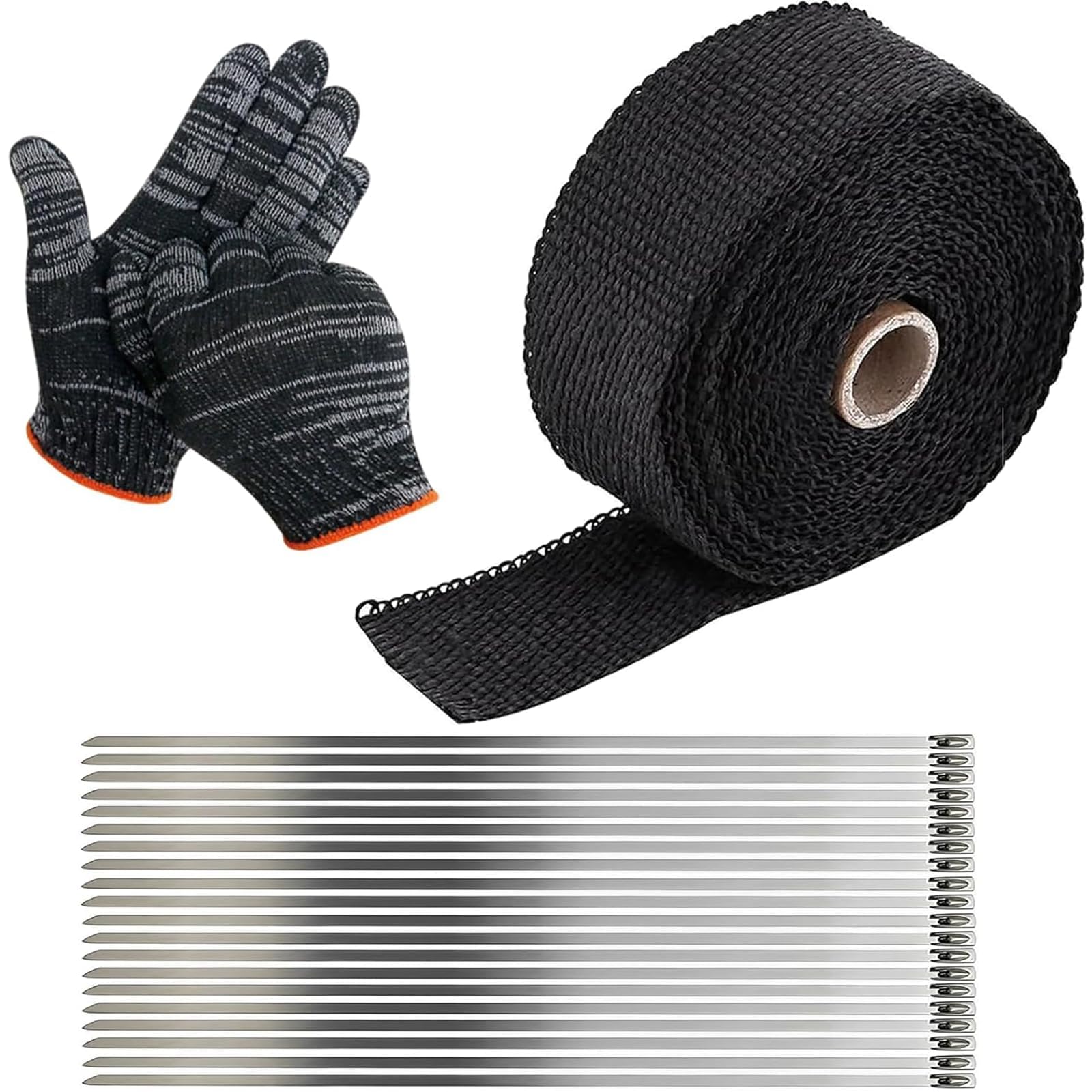 Exhaust Repair Kit, 22-Pcs Set Includes 5-Meter Tape, 20 Stainless Steel Zip Ties, and Gloves, Exhaust Wrap and Exhaust Bandage, Ideal for Car Repair, Vehicle Maintenance, and Emergency Fixes