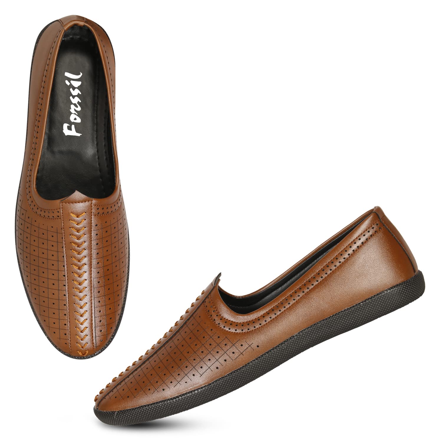 forssil Basics Men's Embossed Design Ethnic Slip On Loafers Juttis and Mojaris-picture-5