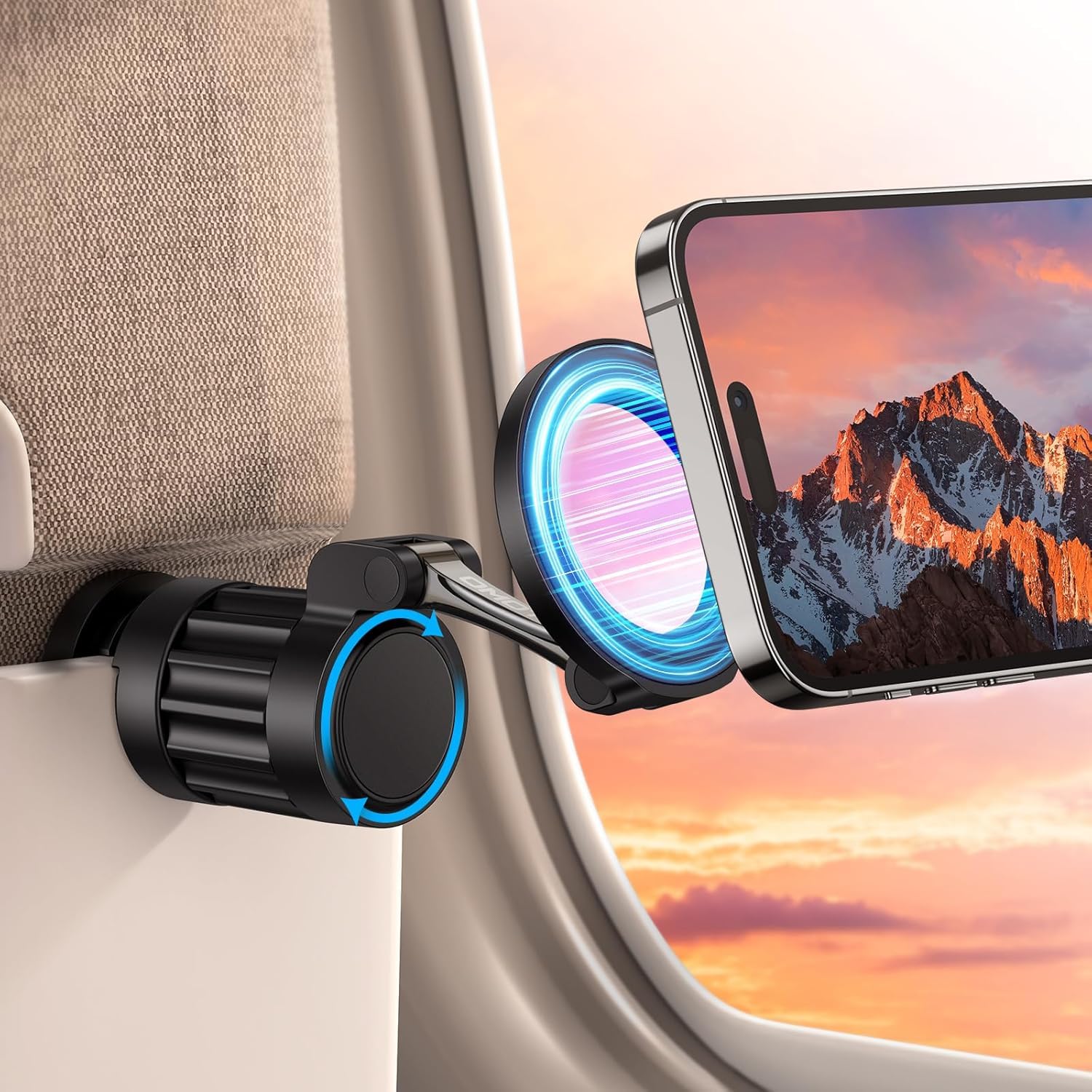 FKU Magnetic Airplane Phone Holder, 360°Rotating Foldable Phone Mount, Plane Travel Essential Accessories, Adjustable Universal Handsfree Plane Phone Stand for iPhone 16-12 Pro Max/Magsafe Case (1PC)-image-26