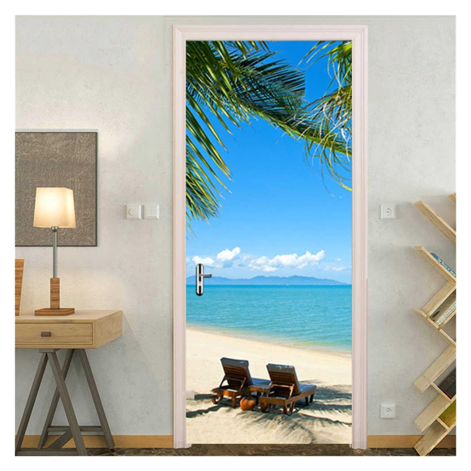 Adesivo Murale Per Porta 3D 80x200 Cm, Paesaggio Marino Spiaggia Blu, Autoadesivo Rimovibile In PVC, Impermeabile, Decorazione Parete